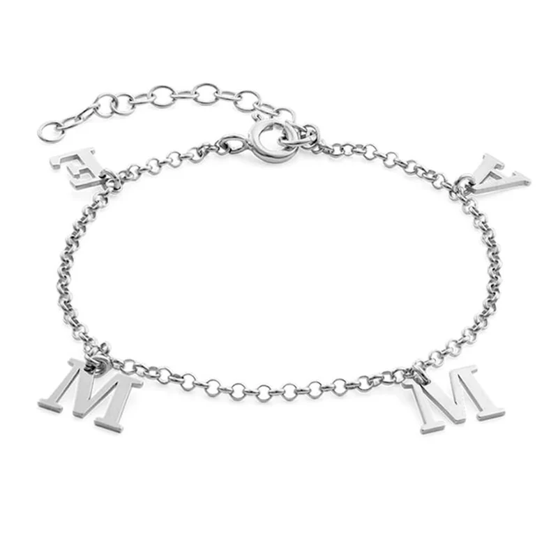 Bracelet à breloques lettre S0016 pour femme / homme avec gravure personnalisé avec texte prénom