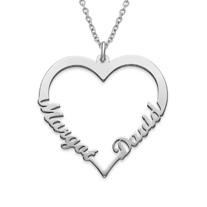 Collier en forme de cœur X0090 gravure personnalisé avec deux prénoms texte