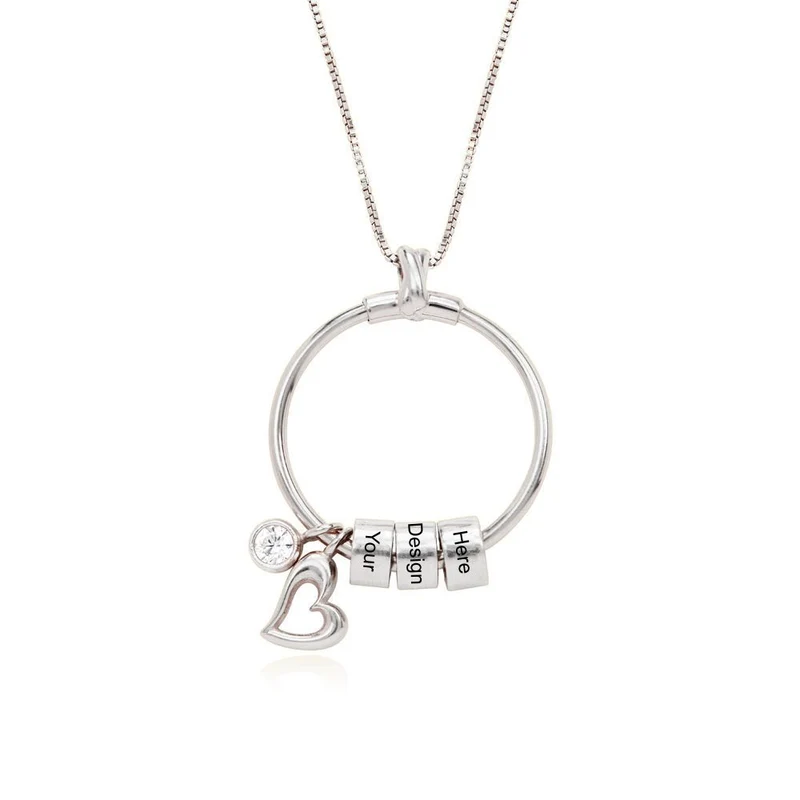Collier chaîne pendentif cercle avec feuille et pendentif X0091 gravure personnalisé avec prénom texte
